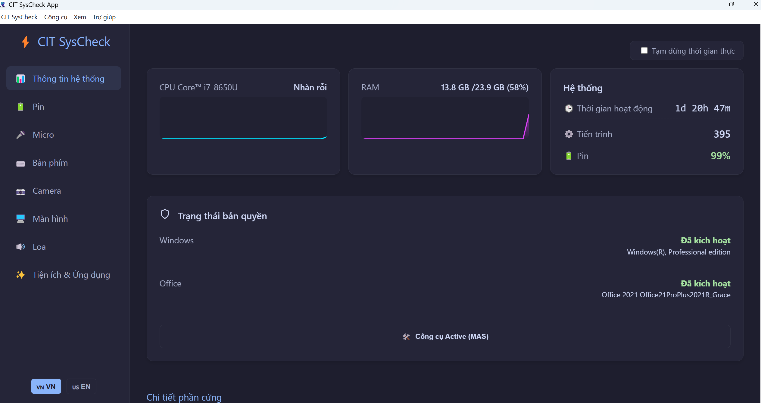 Giao diện CIT SysCheck