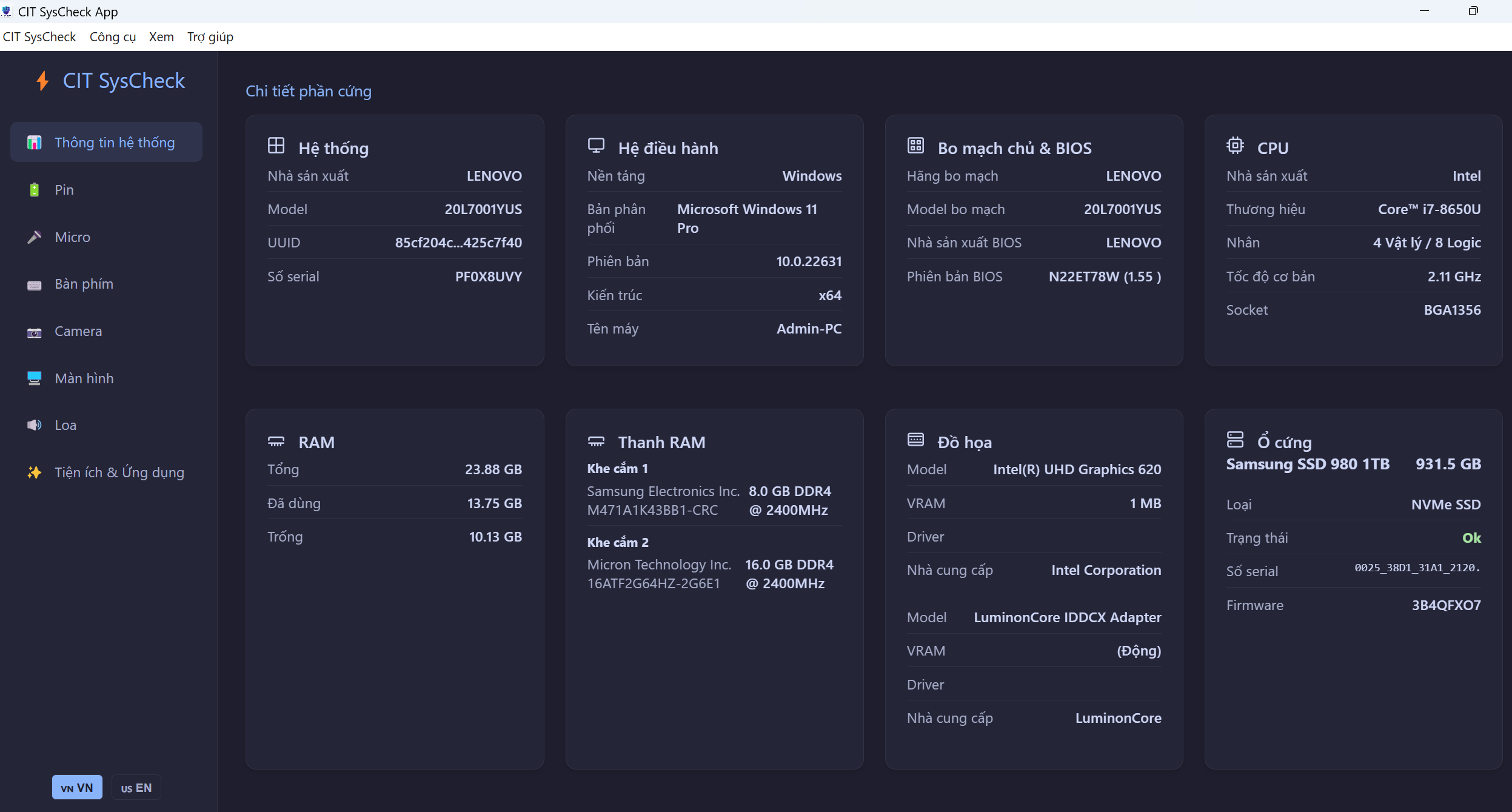 Chi tiết phần cứng