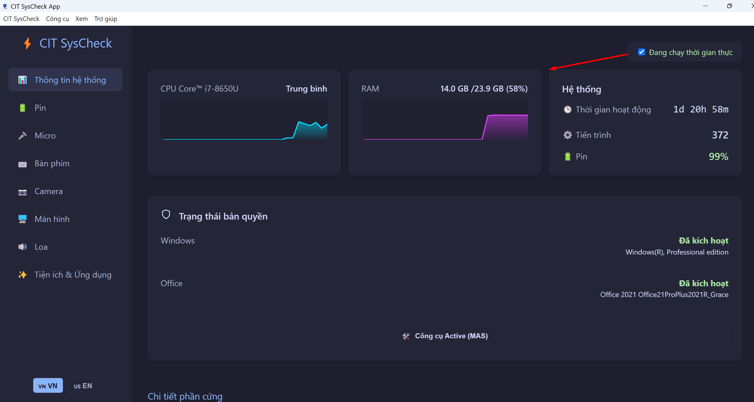 Biểu đồ thời gian thực